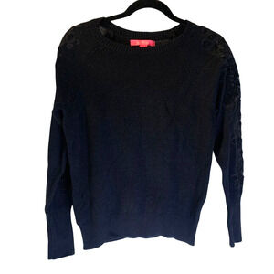 Lilly Pulitzer Women's Eyelet Sleeve Sweater Size S Navy Blue Preppy Spring